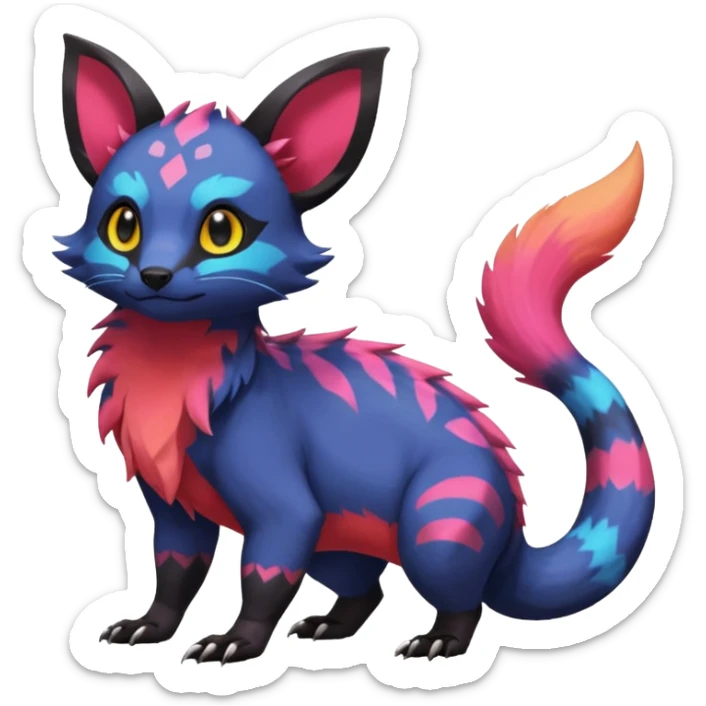 Rare exotic cute epic aesthetic colorful Salandit-Eevee-Civet-species-Fakemon-hybrid-creature, with markings, full body sticker