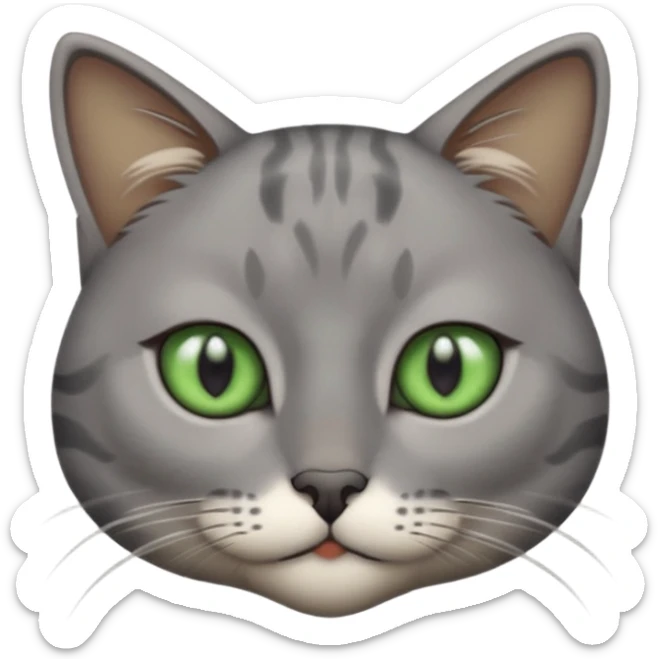 chat gris avec des yeux vert foncé et une tache en dessous du coup sur son corps sticker