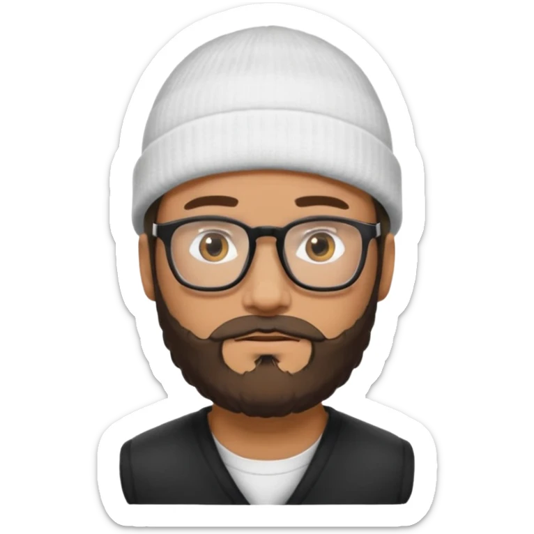 Quiero la cara mía con gafas y barba y un gorro blanco con cinta negra sticker