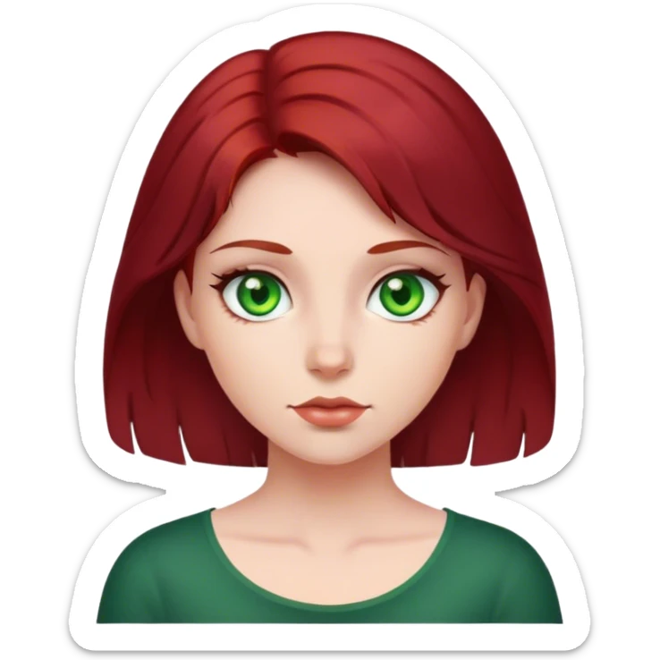 a girl with dark red hair, green eyes, and fair skin sticker