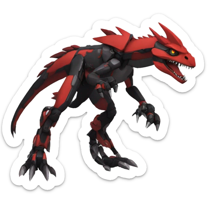  Cool Edgy Black Red Digimon-Fakemon-Guilmon-Velociraptor-Dragon-Mecha full body sticker