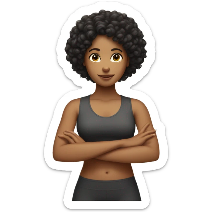 Tan girl curly black hair in Tadasana yoga arms crossed sticker