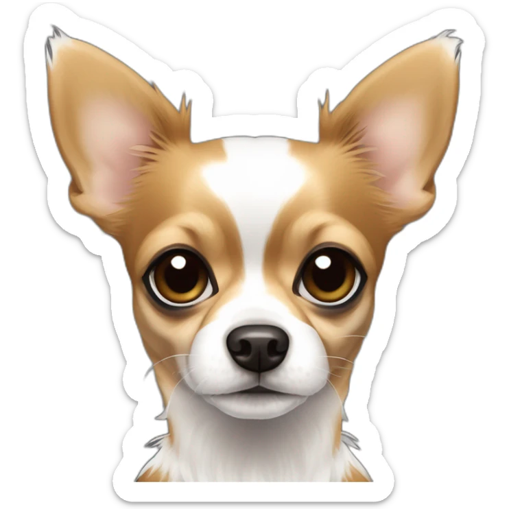 Black tan papillon long hair Chihuahua dog with some white markings chest and a snout forehead is black sticker