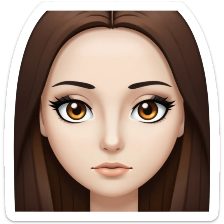 pretty long hair straight brown hair white skin baddie with black eyeliner and brown eyes sticker