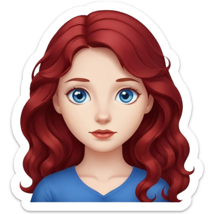 dark red hair, wavy hair, long hair, blue eyes girl sticker