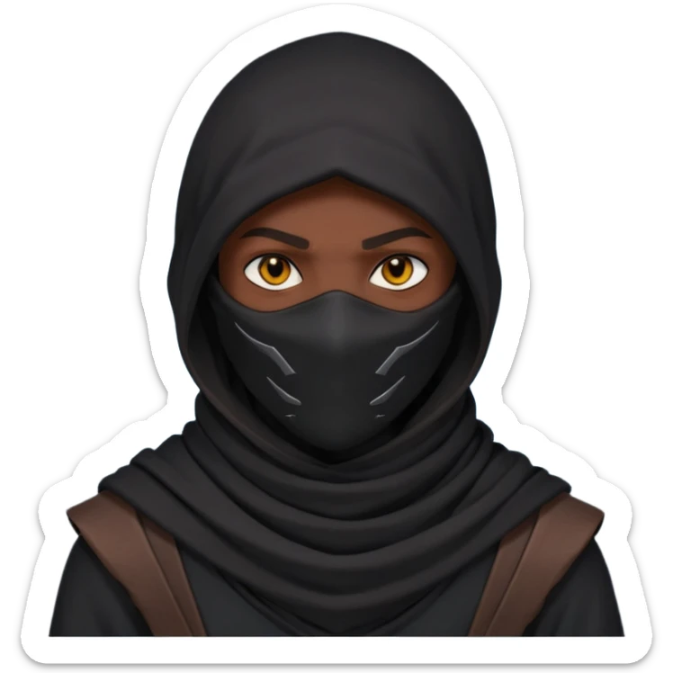 desert assassin portrait, head and shoulders only, dark hood, face scarf, mysterious glowing eyes, stealth vibe, 3D cartoon, mobile game icon style, clean background, no text, no watermark
 sticker