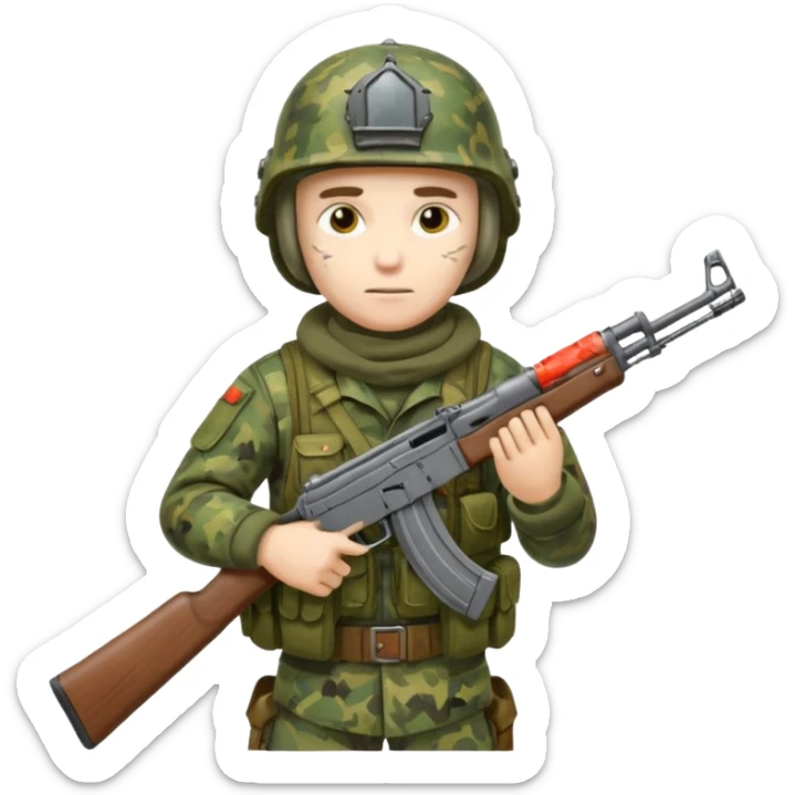 Dead Russian soldier in ukraine in Russian camo with helmet, full gear and an Ak47 sticker