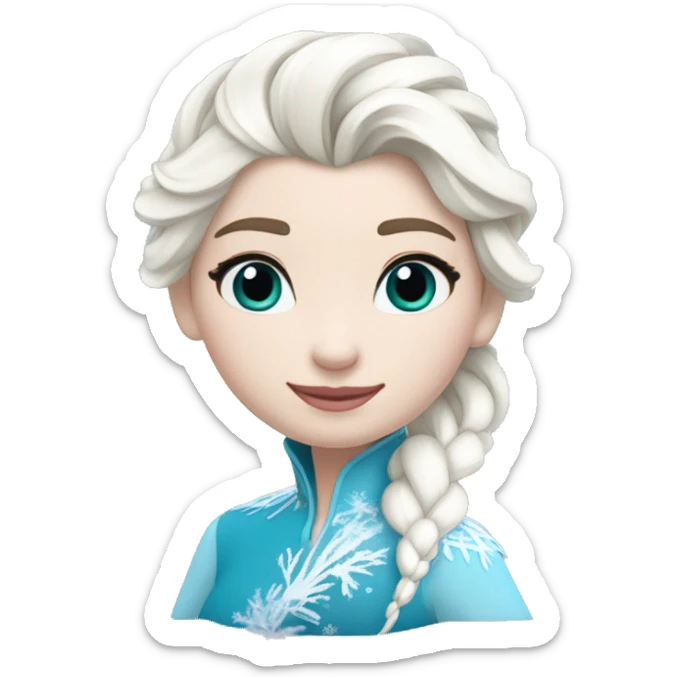 un pato con cuerpo azul, cabeza blanca y trenza con cabello blanco como Elsa de frozen sticker