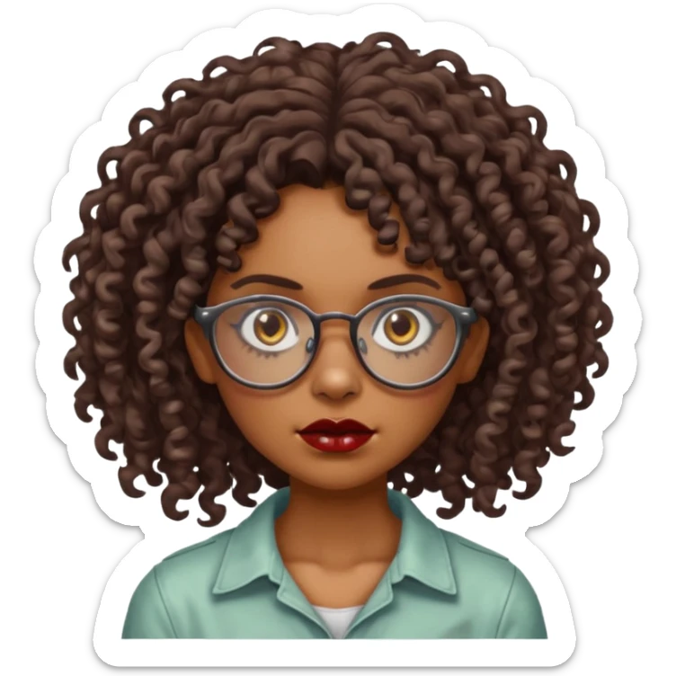 Faz uma zombie feminina parda, muito bonita, cabelo cacheado, óculos de grau e olhos castanhos sticker