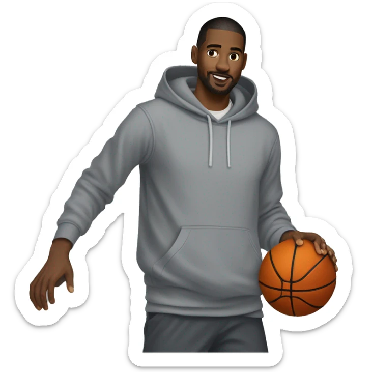 tall white man with dark hair wearing gray hoodie dunking basketball sticker