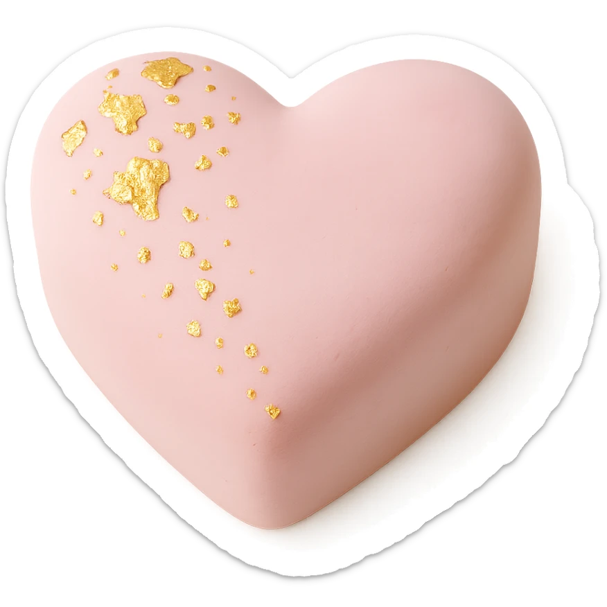 heart-shaped fondant cake with edible gold flakes sticker