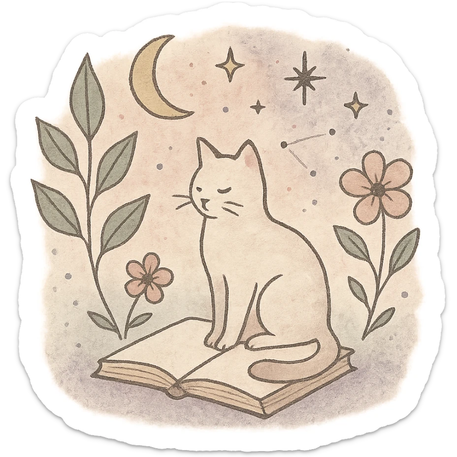 A gentle, poetic digital illustration in the style of “Jardim da Ju”. The scene blends nature, cosmos and tenderness — hand-drawn lines, soft textures, and muted pastel tones (sage green, lilac, rose, cream). Elements like leaves, stars, cats, books, and celestial details coexist naturally. The mood is magical yet grounded, evoking sensitivity, reflection, and quiet intelligence. The lighting is warm and dreamy, with delicate sparkles and organic shapes. Artistic style: watercolor + fine line art, minimal, elegant, emotional and intimate.


(use conforme a IA utilizada)

Mood: magical realism, soft light, emotional, feminine, intellectual

Style keywords: watercolor, fine ink lines, pastel tones, digital illustration, cozy, slow aesthetic, minimal poetic composition

Colors: #9BA48A (verde sálvia), #E6B7B1 (rosa suave), #D0C3CC (lavanda névoa), #F6F1E7 (papel de chá), #2D2D2F (grafite noturno)

Objects recorrentes: folhas, flores, livros, chá, gatos, estrelas, constelações, velas, mãos, janelas abertas, estufas, estantes, sementes, instrumentos musicais

Emoção central: sensibilidade lúcida — calma, introspectiva e real sticker