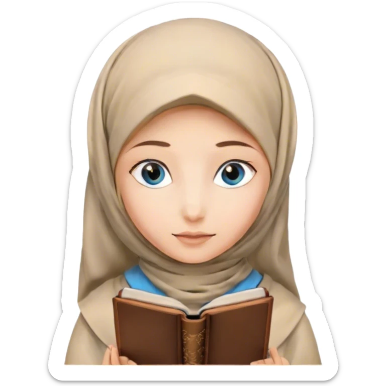 Turkish blonde lilies design Hijabi girl with blue eyes and beautiful finish reading quran sticker