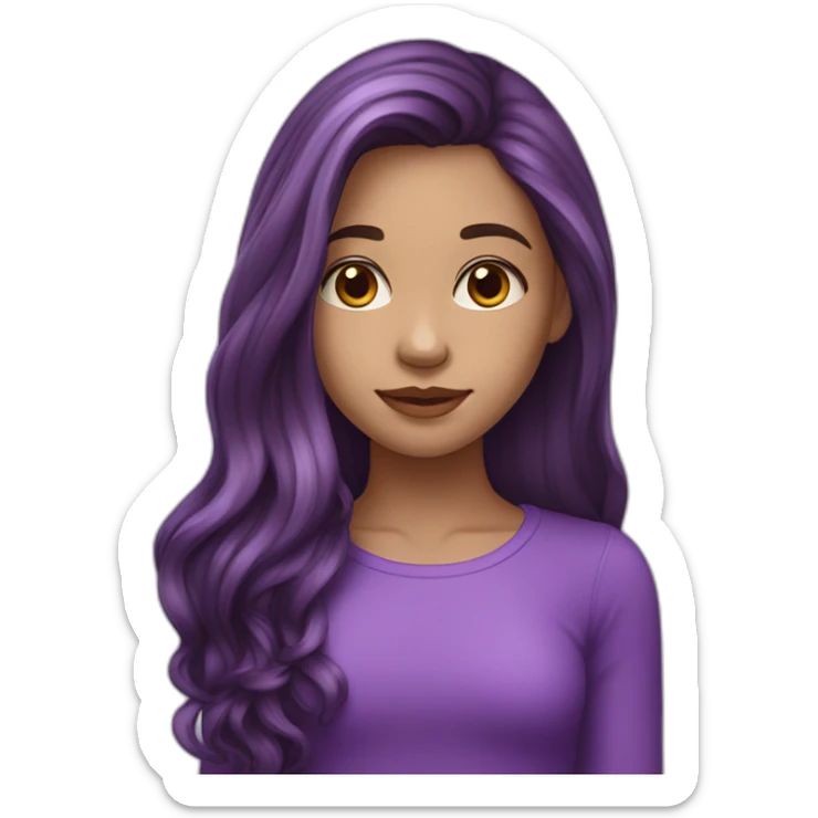 girl with long Brown hair with purple highlights and very light skin sticker