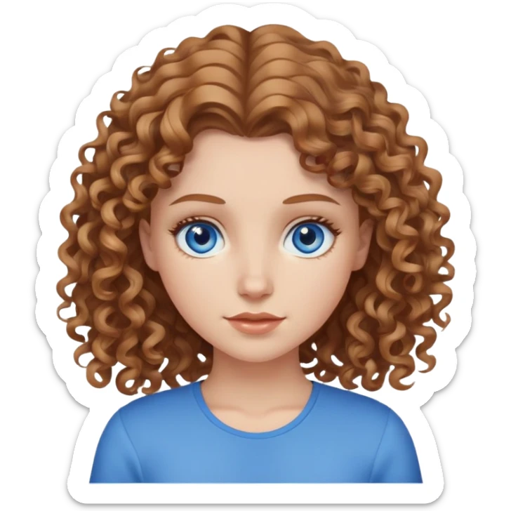 White girl, light brown kinda curly hair up to chest and blue eyes sticker