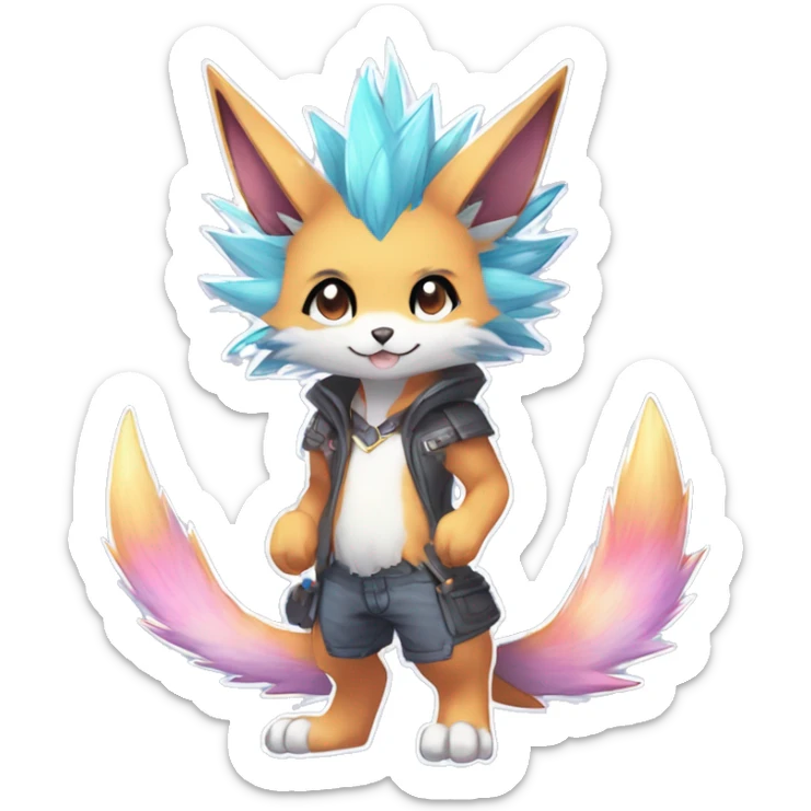 Anthro Scalie Spiky Cool Edgy Magical Shiny Colorful Pastel Sparkle Kemono-style Chibi Fantasy-Animal-Fakémon-Pokémon-Hybrid Fur Sona Aesthetic Full Body sticker