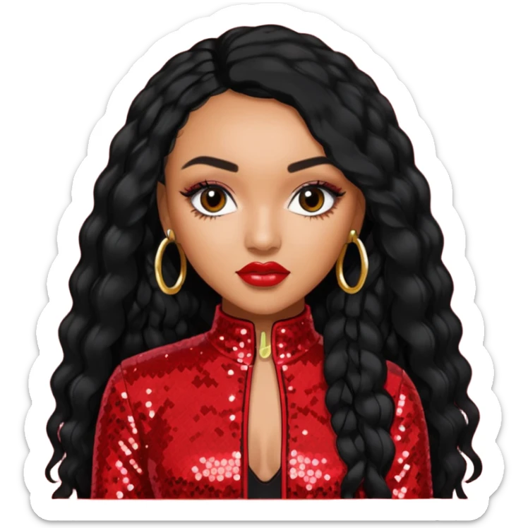 Leigh-Anne Pinnock from Little Mix with long black hair, red sequin outfit sticker