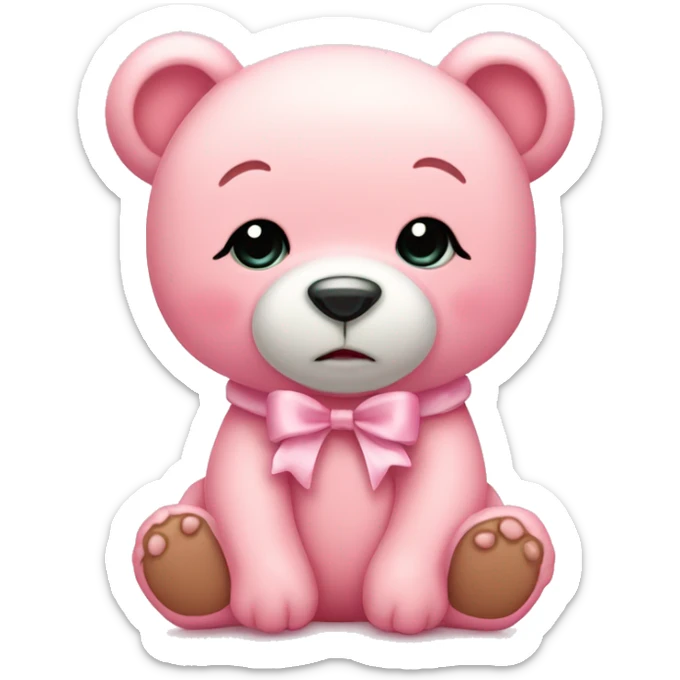 cute baby pink bear with a pouty lip and happines tears in eyes and baby pink bows sticker