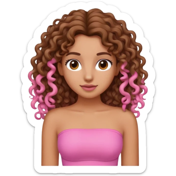 tan girl with long curly brown hair and pink tube top sticker