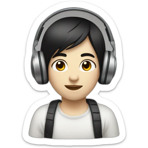 small black hair and white skin tone person listening to music  sticker