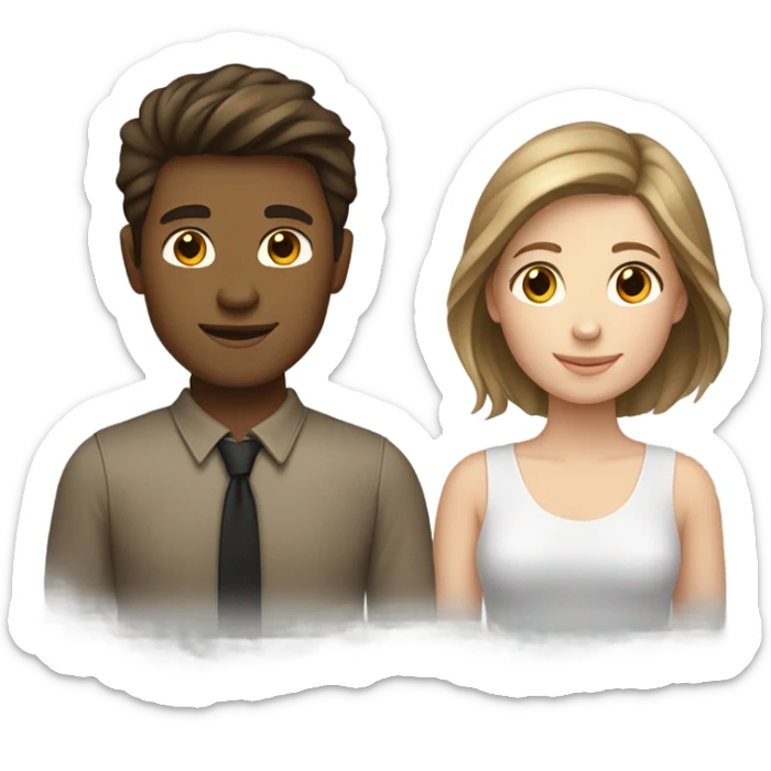 White young couple male has darker hair than female both have brown hair  sticker