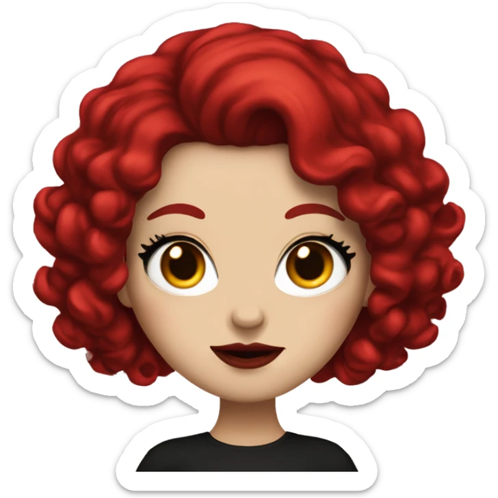 White Girl, red lipstick with red horns with long curly black hair sticker