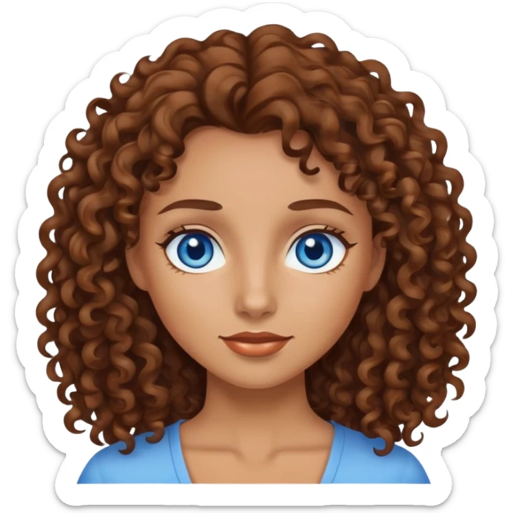 Woman with tan skin blue eyes and brown curly hair sticker