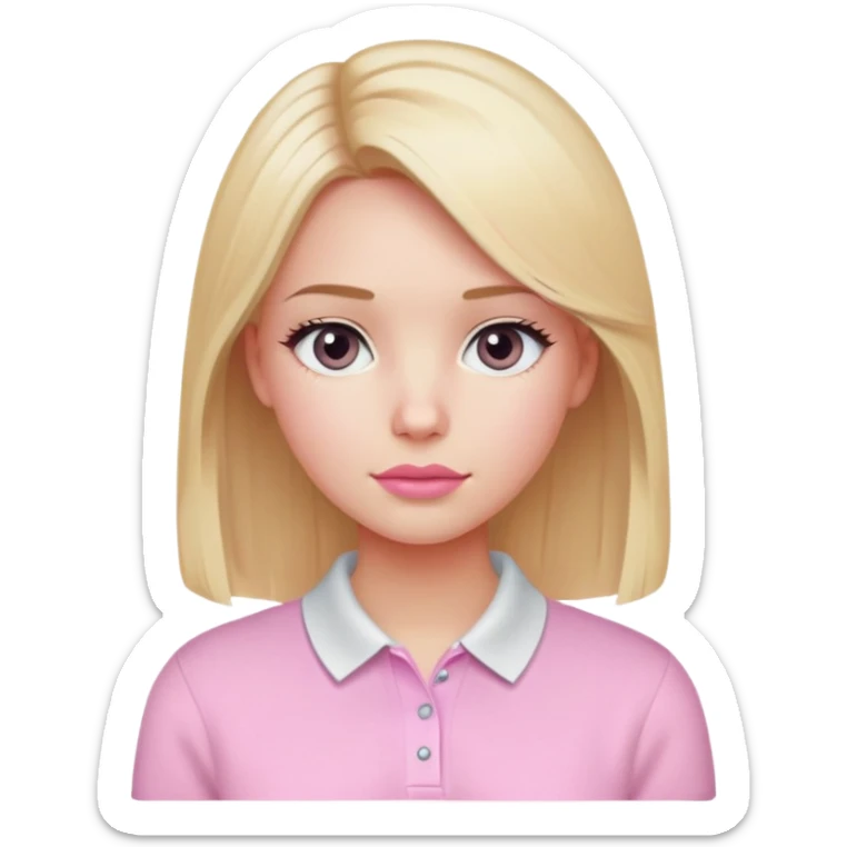 Blonde girl gray eyes Pink cheks and Pink lips straight hair and white polo sweater  sticker