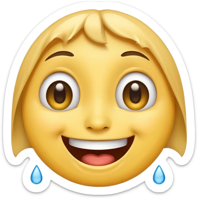Emoji, laughing face with tears of joy exactly from eyes, wide smile, big eyes sticker