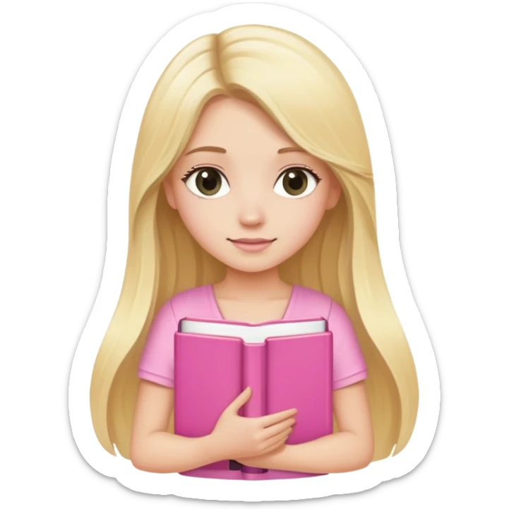 Pretty blonde girl with long hair carrying pink books and has cleavage  sticker