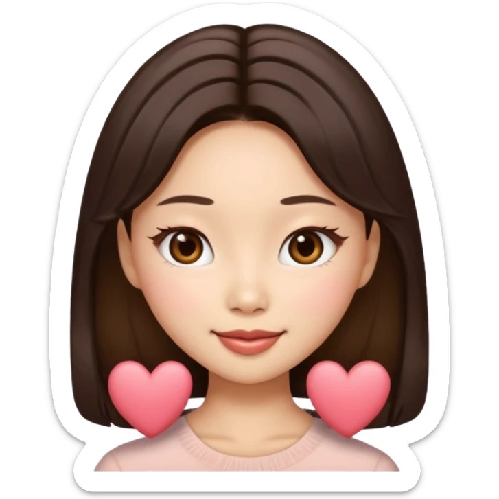 “Cartoon emoji of Jennie kim, heart-shaped face, almond upturned eyes, defined jawline, soft blush, chic expression sticker
