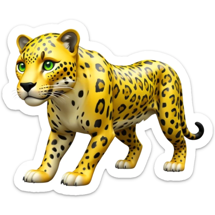 cinematic-jaguar-realistic-full-body-on all fours-emoji,-sleek-powerful-frame-poised-for-action,-yellow-fur-adorned-with-bold-black-rosettes,-head-tilted-dramatically,-piercing-green-eyes-locked-onto-its-prey,-simplified-yet-realistic-focused-features,-highly-detailed,-glowing-with-an-almost-sarcastic-glow sticker