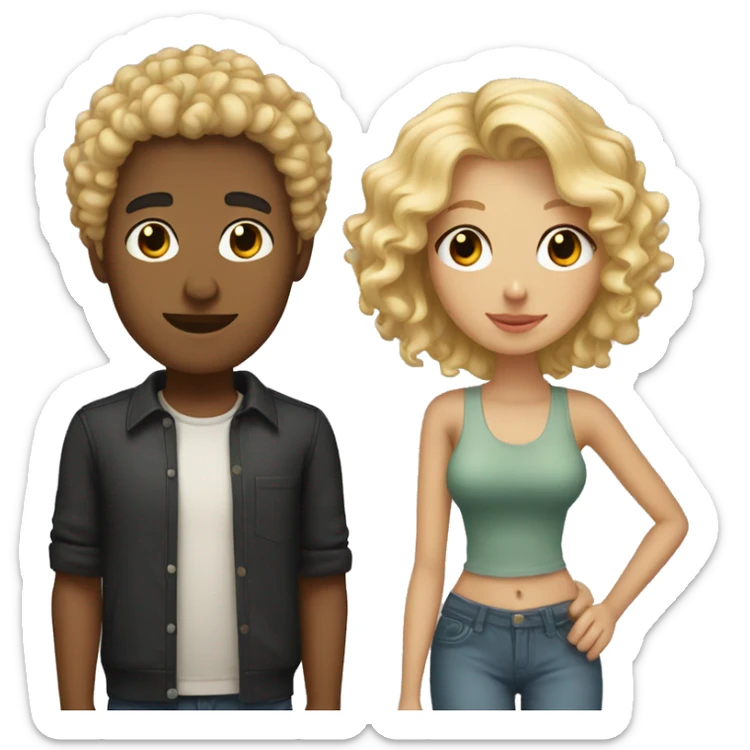 Boyfriend with curly blonde hair and girlfriend with black hair  sticker
