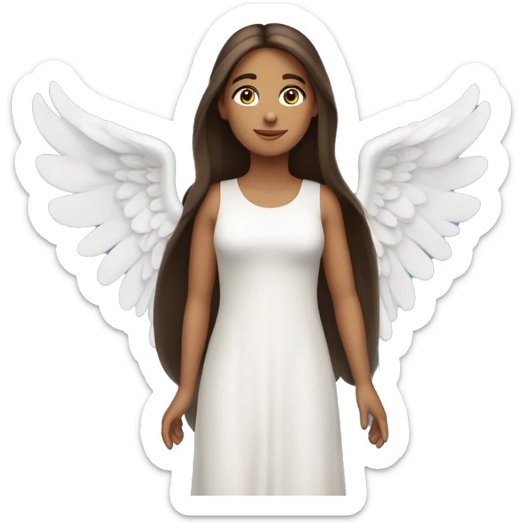 brunette angel with long straight hair, dimples, big blue eyes, halo and wings sticker