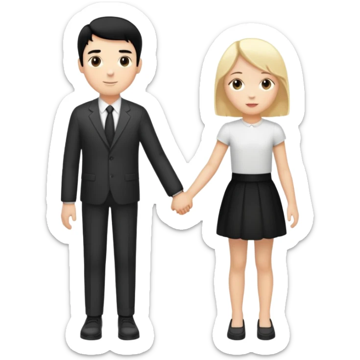 Tall white man with black hair and short white girl with blonde hair holding hands sticker