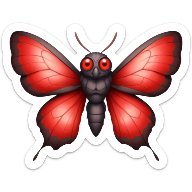 Create a scary emoji of the mothman with bright red eyes and as depicted in the legend. Make it less bird like and more Moth / Human hybrid- Human with Moth wings and Eyes sticker