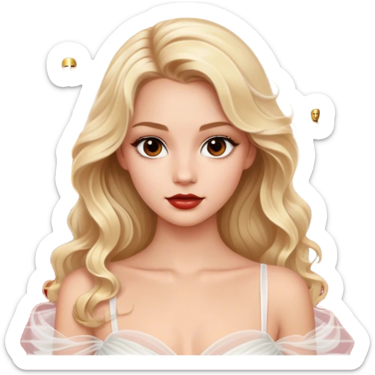 blonde model, brown eyes, long wavy hair, oscars red carpet, white tulle gown sticker