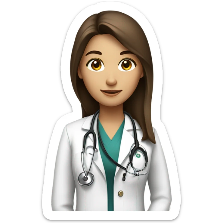 long straight brown hair amber eyes female doctor with stethoscope  sticker