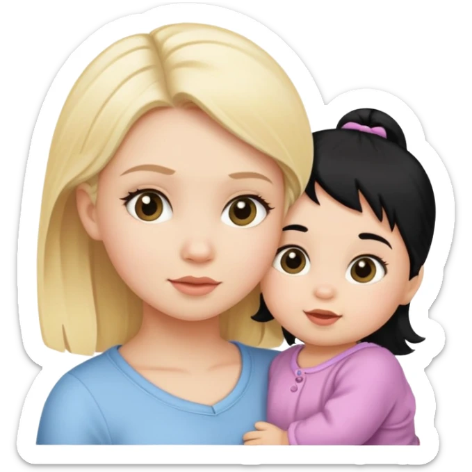 Blonde baby girl and black hair mom sticker