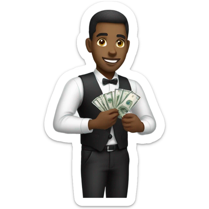 light skin black male casino dealer counting cash sticker