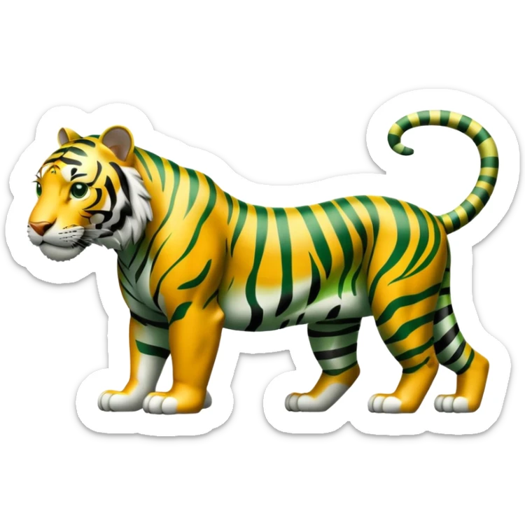 full body muscular green tiger on all fours with black stripes sticker