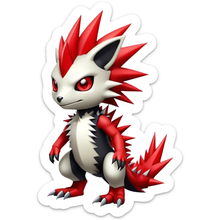 Cute cool black red white animal-Digimon-Fakémon-hybrid full body, detailed, spiky, edgy sticker