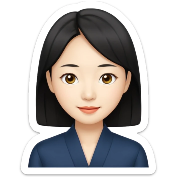 “Cartoon emoji of black hair Gong Hyo-jin, long narrow face, sharp jawline, small almond eyes, high nose bridge, elegant smile, minimal makeup, refined aura” sticker
