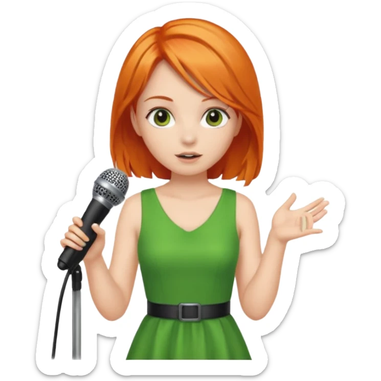 girl in blink green dress, orange hair, holding a mic



















 sticker