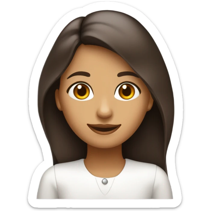 chica de rulos largos color café oscuro y piel blanca y ojos color pardo feliz sticker