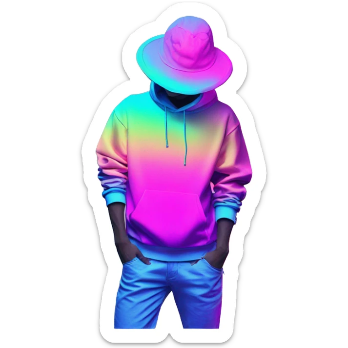 Multicoloured neon Vaporwave person hoodie dancing hip hop bucket hat tropical Skater fashion aesthetic baggy clothes graphic t shirt 420 sticker