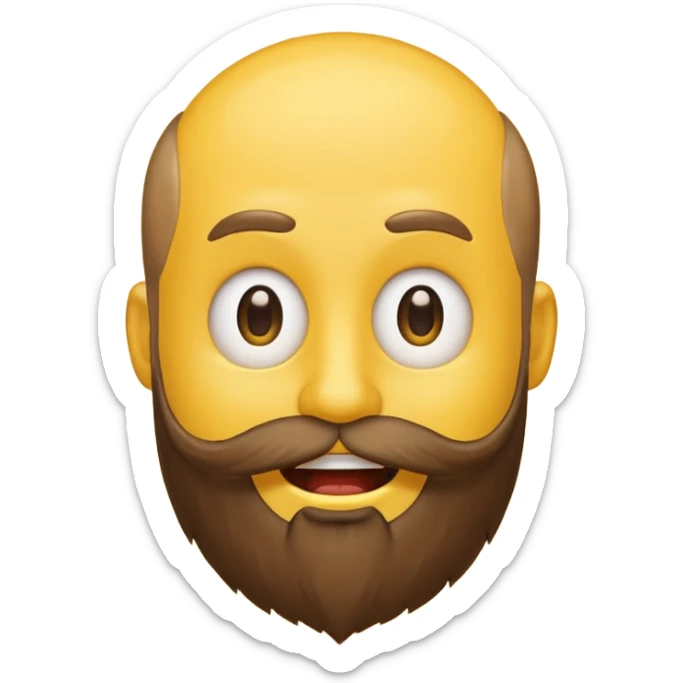 A yellow smiley emoji with a beard growing out of the top of his head, where his head hair should be. There is no beard on his face sticker