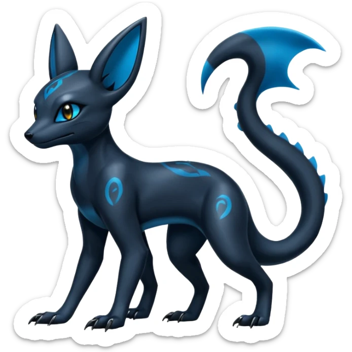 Shiny Dark Edgy Black And Blue Umbreon-Salandit-Wolf-Fakémon-hybrid-creature (full body)  sticker