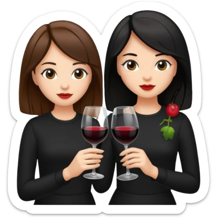 2 girls in black drinking wine with brown hair and black hair  sticker