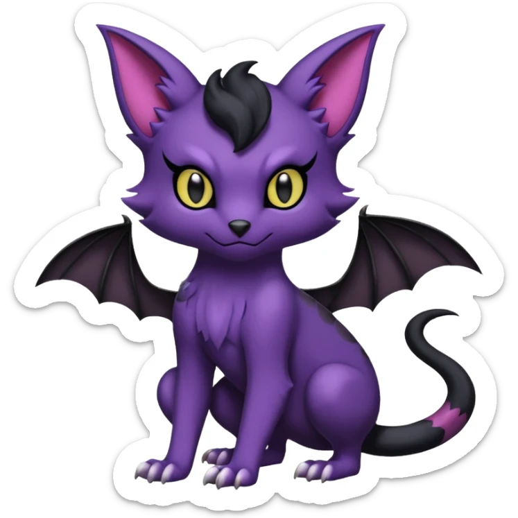 Black batty vampiric scary spooky dark dusky gloomy cute handsome beautiful pretty Liepard-Noibat-Delcatty-Pokémon-fusion sticker